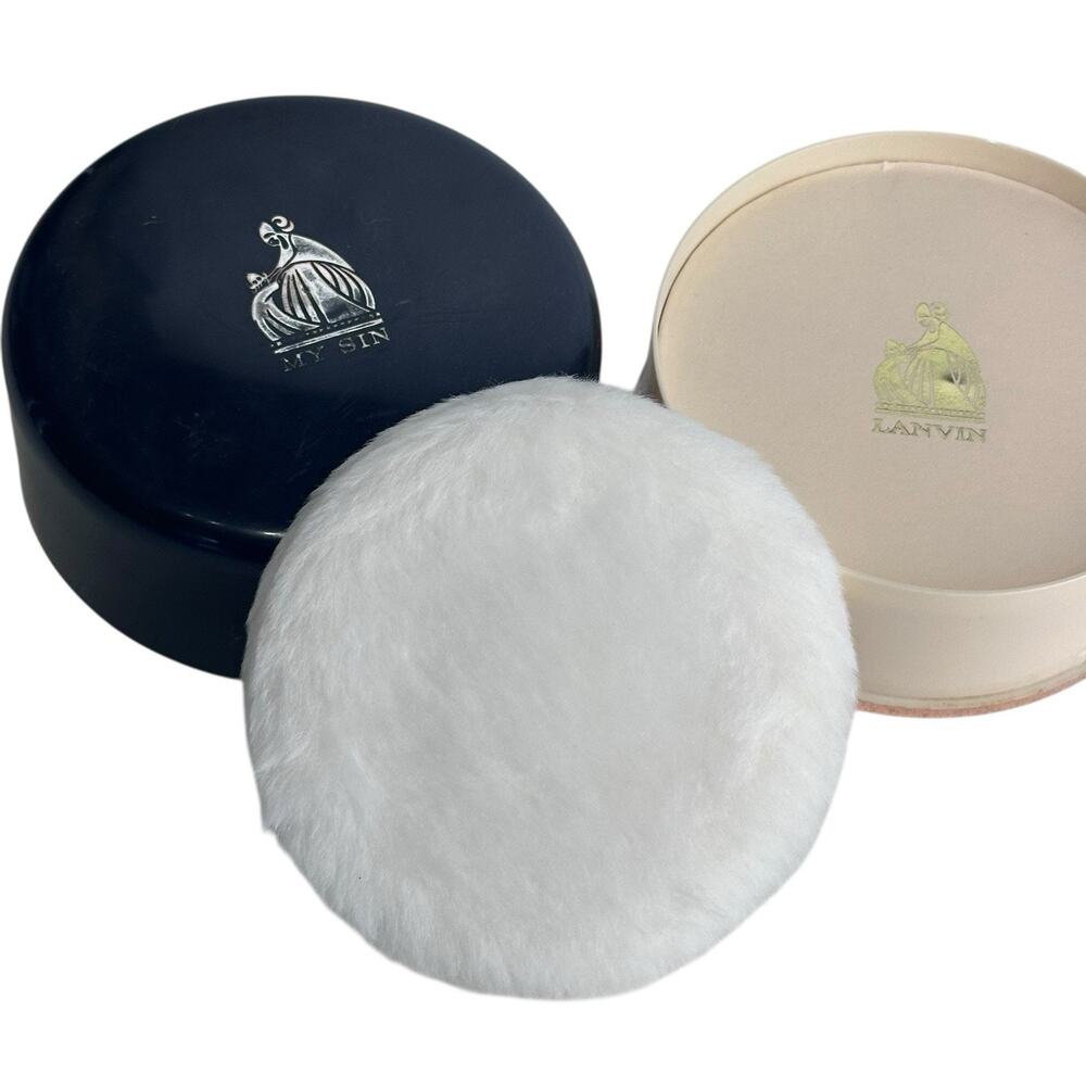 Lanvin My Sin Dusting Powder Black Round Container 9 oz Puff Parfums Vintage - Picture 3 of 7